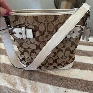 Coach Tan and Cream Signature Shoulder Bag